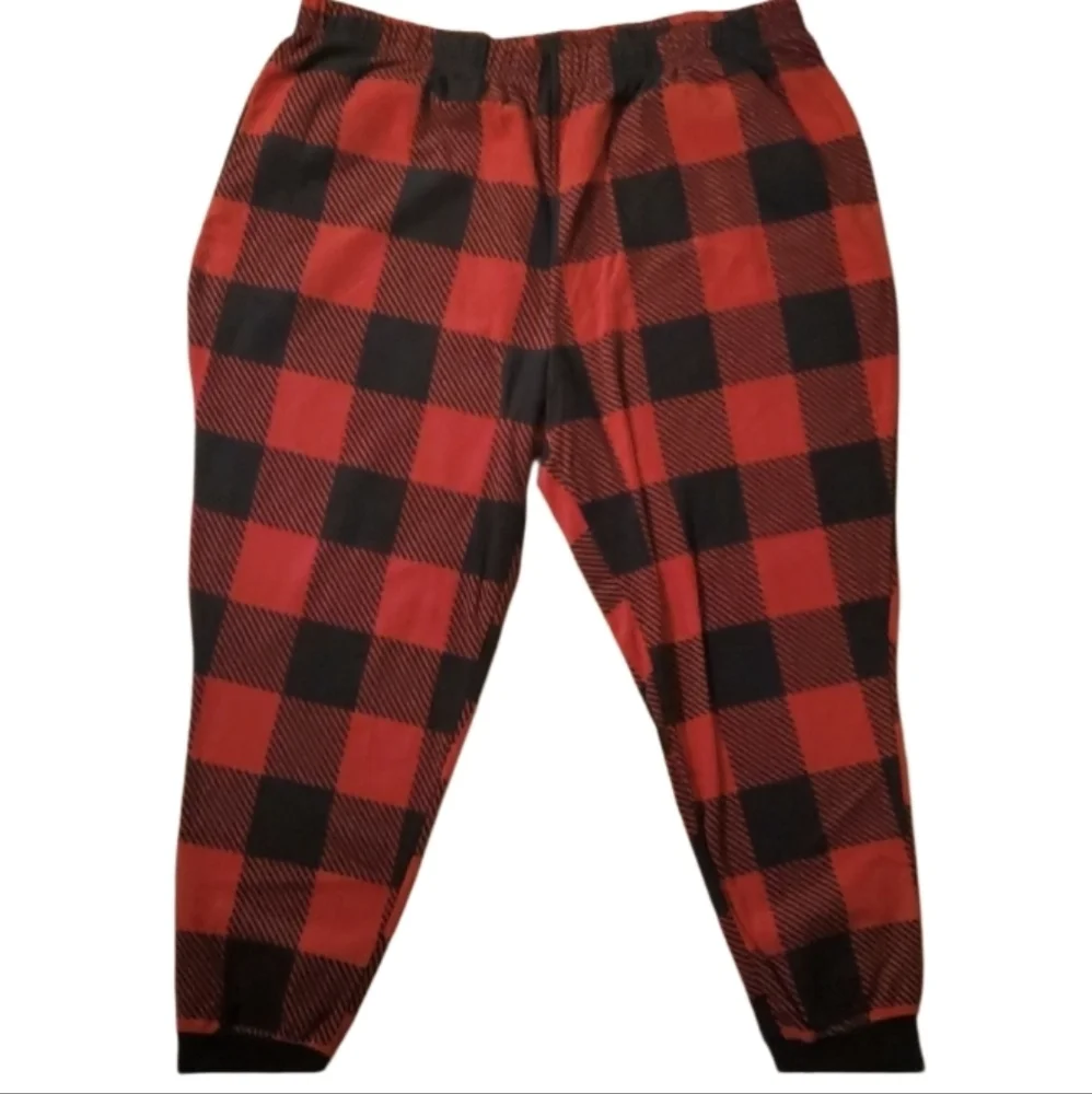 Holiday Time Red and Black‎ Plaid Fleece Jogger Pants Pajamas Size 3X Womens